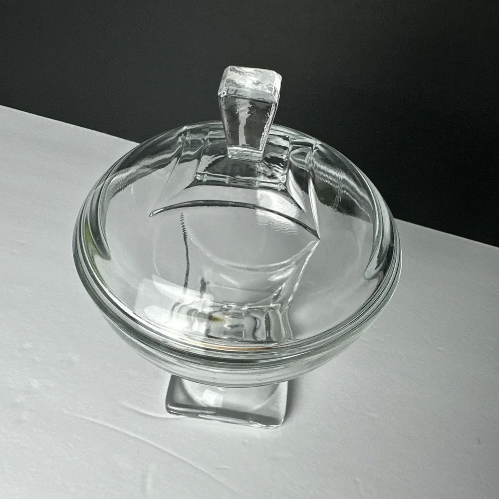 VTG Hazel Atlas Colony Clear Square Footed Glass Candy Dish Preserve Bowl w/ Lid